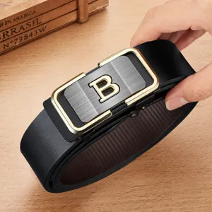 Cintura in Pelle da Uomo con Fibbia Automatica da Lavoro Vera Pelle Bovina Fibbia in Metallo Cintura Elegante Casual