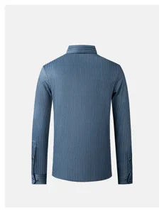 Men's long sleeve striped business casual shirt back view detail, classic style top for daily wear.