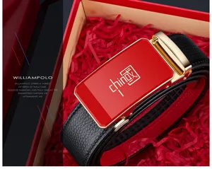 Cintura da uomo in vera pelle con fibbia automatica in confezione regalo, ideale per affari e tempo libero.