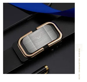 Ceinture en cuir véritable pour homme avec boucle automatique élégante pour bureau et loisirs.