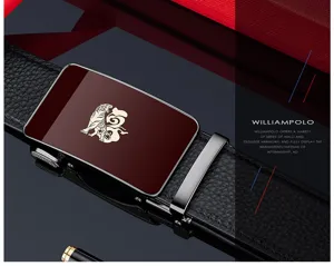 Cintura automatica in vera pelle da uomo con elegante fibbia con motivo tigre rossa.