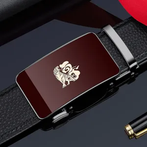Cintura in Pelle con Fibbia Automatica Casual da Uomo Vera Pelle Affari Moda Cintura Con Motivo Tigre Scatola Regalo