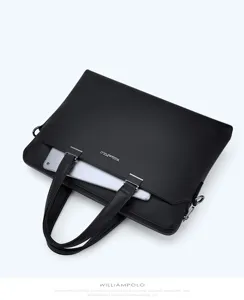 Maletín de negocios de cuero genuino para hombre bolso negro para portátil elegante oficina