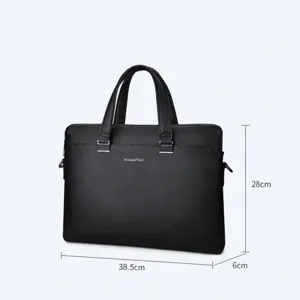 Maletín de piel negra para hombre, bolso de negocios elegante para portátil de 15 pulgadas.