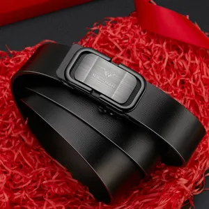 Ceinture cuir homme boucle automatique cuir de vache noir habillée casual boîte cadeau.