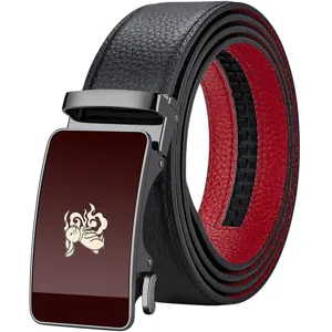 Heren automatische lederen riem zwart rood business casual taille riem met stijlvolle gesp.