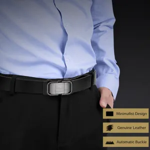 Ceinture automatique en cuir véritable pour homme, style professionnel et décontracté chic.