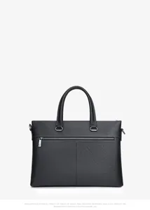Borsa ventiquattrore da uomo in vera pelle nera, elegante borsa da lavoro con chiusura lampo.