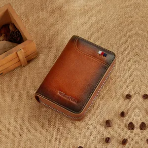 Hombres Cuero Auténtico Tarjetero Retro Negocios Estuche Tarjeta Crédito Delgado Multifuncional Acordeón Cartera Bolsillo
