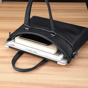 Borsa da Lavoro in Pelle Nera da Uomo Borsa per Laptop Grande Capacità Tracolla