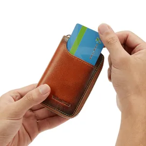 Tarjetero de cuero genuino para hombre retro delgado vintage billetera de tarjetas de credito