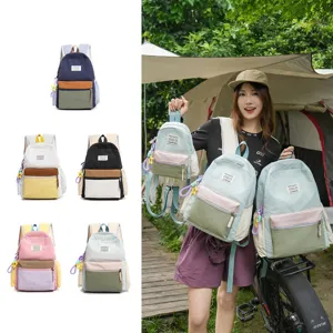 Casual college style minimalist backpack for women, multi-color nylon school bag for daily outdoor.