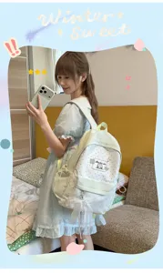 Cute pastel green polka dot backpack for school girls, stylish gentle style casual daypack.