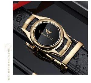 Herren Luxus Automatik Schnalle Ledergürtel mit stilvollem goldfarbenen Metall und Prägung.