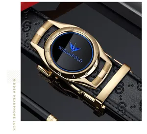 Luxus Herren Automatik Ledergürtel mit goldener Zifferblatt Schnalle und Muster Design.