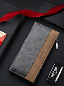 William Polo Cartera Larga de Cuero Microfibra Business Casual para Hombre Múltiples Ranuras Para Tarjetas Con Caja De Regalo