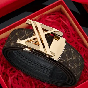 Ceinture en Cuir à Boucle Automatique pour Hommes Affaires Décontracté Sangle en Métal Motif Classique Ceinture de Mode