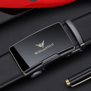Men's Genuine Leather Automatic Buckle Belt Business Casual Fashion Metal Ratchet Dress Waist Belt For Men