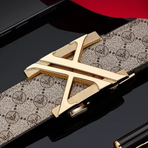 Ceinture en cuir de luxe pour homme avec boucle automatique et motif classique tendance