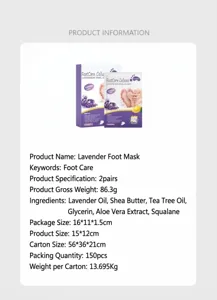 Masque exfoliant pour les pieds à la lavande, 2 paires, soin hydratant et adoucissant naturel.