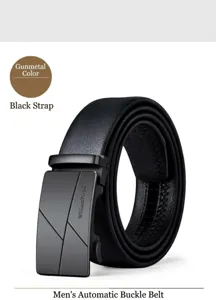 Cinturón de hombre de cuero auténtico con hebilla automática elegante calidad alta negro