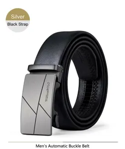 Elegante cinturon automatico de hombre de cuero genuino casual negocios con hebilla negra