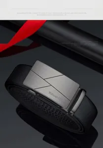 Cintura de cuero para hombre hebilla automática metálica business casual lujo genuino detalle.
