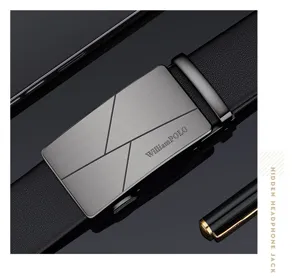 Cinturón de cuero genuino para hombre hebilla automática negocio casual lujo detalle negro