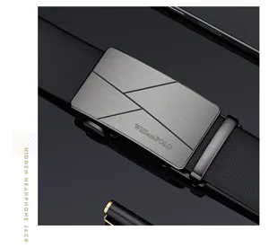 Cinturón de hombre de cuero genuino hebilla automática negocio casual detalle acabado metal