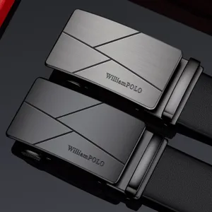 Cinturón de cuero con hebilla automática para hombre negocios casual de alta gama