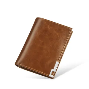 Herren Kurzgeldbörse aus echtem Leder in Braun mit stilvollem Metall-Eckdesign für Herren.