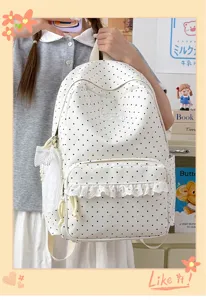 Korean style ins polka dot sweet school backpack with lace trim for students and travel