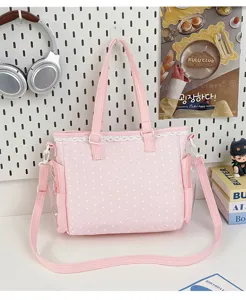 Pink polka dot lace ita bag large capacity transparent shoulder crossbody bag for anime pins.