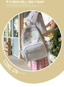 Joli sac à dos scolaire en toile pour filles, grand format contrasté, sac de jour décontracté.