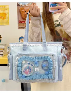 College girl style light blue polka dot lace transparent ita bag cross-body shoulder bag daily