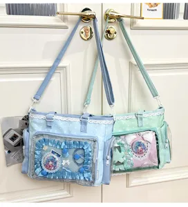 Kawaii ita bag large capacity transparent shoulder bag cute canvas cross body bag for pins