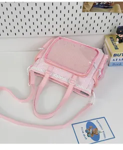 Pink polka dot ita bag sweet lace transparent shoulder crossbody bag large capacity cute canvas bag