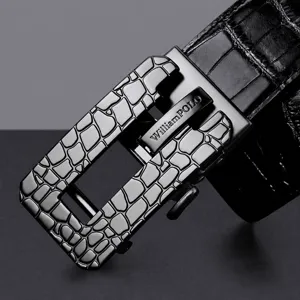 Men's Genuine Leather Automatic Buckle Belt Business Casual Crocodile Pattern Waist Belt With Alloy Buckle Gift Box