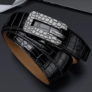 Men's leather belt automatic buckle genuine cowhide crocodile pattern stylish business belt