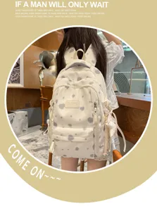 Japanese ins printed canvas backpack for women school daily casual minimalist stylish bag