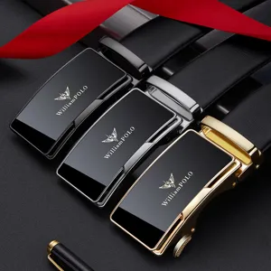 Men's leather automatic buckle belt, premium genuine leather business casual waist belt.