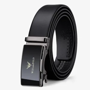 Men leather belt automatic buckle business casual black dress belt stylish metal buckle accessory