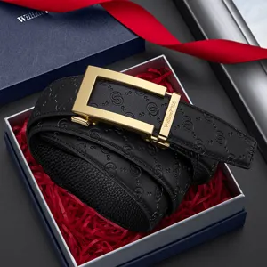 William POLO men's genuine leather automatic buckle business dress belt in gift box