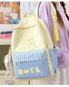 Zaino in tela con motivo a stelle pastello per ragazze, borsa scolastica leggera casual