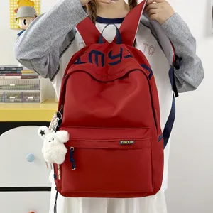 College style large capacity school backpack for students, red travel casual daypack bags.