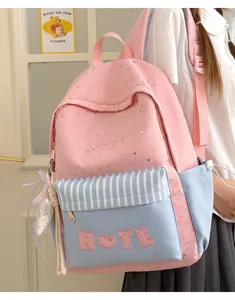 Zaino scolastico carino con motivo a stelle per ragazze, borsa rosa e blu giornaliera.