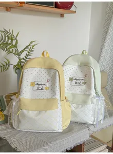 Cute polka dot canvas backpack sweet school bag casual daypack for girls and students daily use