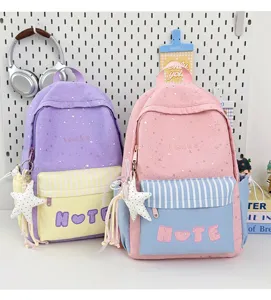 Zaino scolastico carino con motivo a stelle per ragazze, elegante zaino bicolore casual da scuola.