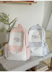 Cute diamond lattice school backpack for girls, sweet style casual daily campus book bag.