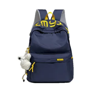 Casual large capacity school student backpack navy blue college style daily book bag.